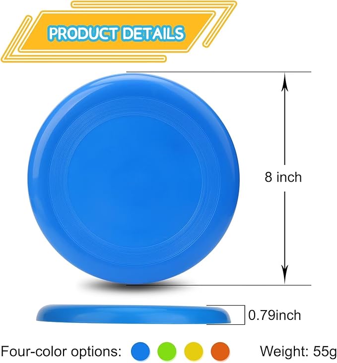 Jumbo 8" Flying Disc Sport Trainning Disc Toy, Beach Toy Outdoor Accessories for Backyard Lawn Park, Birthday Gift Set for Kids Boys Girls, Throwing and Catching Activities (8 Pack)