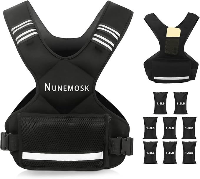 Weighted Vest, Adjustable Weights for Women& Men, 4-10LB/12-18LB Rucking Vest with 6 Weights & Large Pocket, Reflective Strip for Running, Workouts & Strength Training