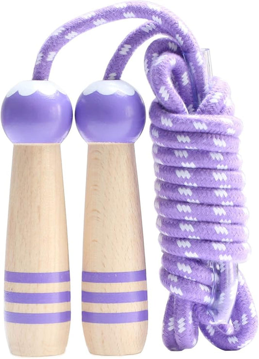 Jump Rope Kids, 7ft Adjustable Cotton Skipping Rope with Wooden Handle for Boys and Girls Fitness Outdoor Exercise