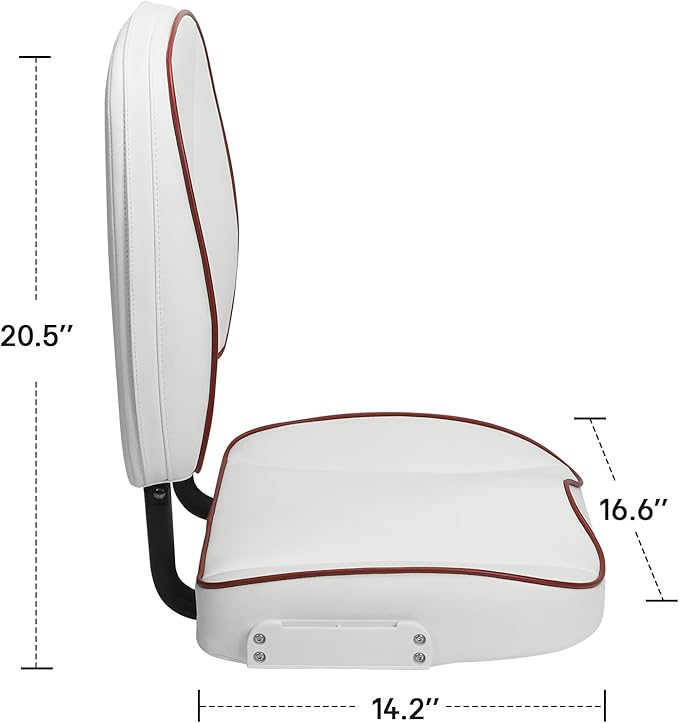 Folding Boat Seat Low Back Fishing Boat Seats with Caddy Organizer, White/White/Red