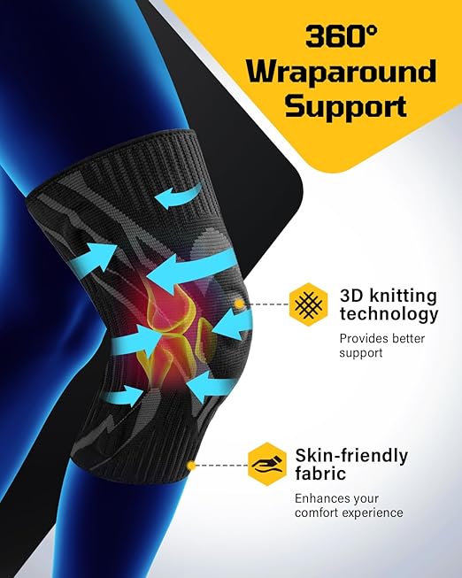 Knee Compression Sleeve, Knee Brace for Men & Women, Knee Support for Running, Basketball, Workout, Gym, Hiking, Sports, Black, Large