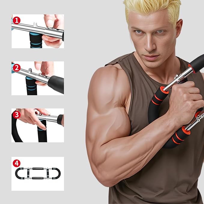 Chest Exerciser for Men & Women,Adjustable Twister Arm Trainer- Portable Power Twister Bar with 3 Resistance Levels ，Detachable Design Fitness Anywhere for Arm & Chest Workout.
