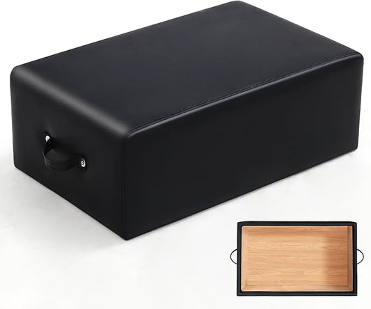 Pilates Box, Pilates Reformer Sitting Box, Vegan Leather Cover, Foam Padding with Wood Frame, for Home or Studio Workout