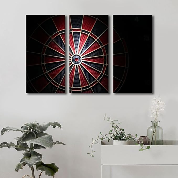 Canvas Wall Art 3 Panel Dart Plate Poster Wall Decor for Living Room Bedroom Bathroom Office Artwork Inspirational Wall Art Dart Plate in the Dark Modern House Decor Framed Ready to Hang(28"Wx42"H)