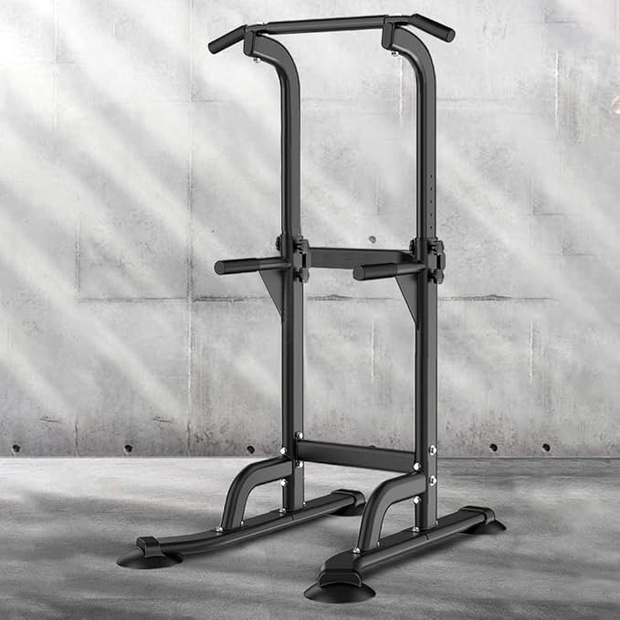 Dland Power Tower Pull Up Bar Dip Station and Height Adjustable Dip Bar Stand, Multi-Function Home Gym Exercise Equipment Strength Training Fitness Workout Station