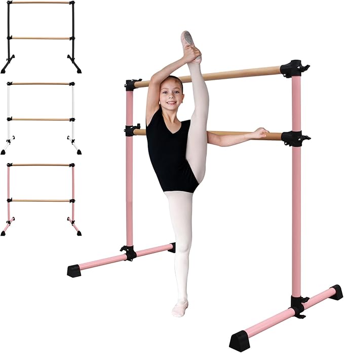 4FT/6FT Freestanding Ballet Barre Wood/Steel Height Adjustable from 7 to 46 inch Ballet Bar Portable Double Dance Bar for Home Workout and Stretch
