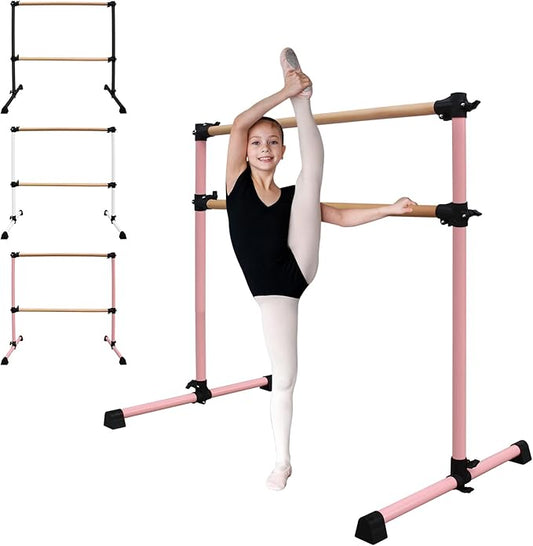 4FT/6FT Freestanding Ballet Barre Wood/Steel Height Adjustable from 7 to 46 inch Ballet Bar Portable Double Dance Bar for Home Workout and Stretch