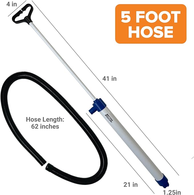 Manual Bilge Pump for Boats, Kayak, Canoe, Hand Water Pump with Hose, Portable Handheld Siphon Bailer, 25 Gallons Per Minute Suction, Marine Grade Large