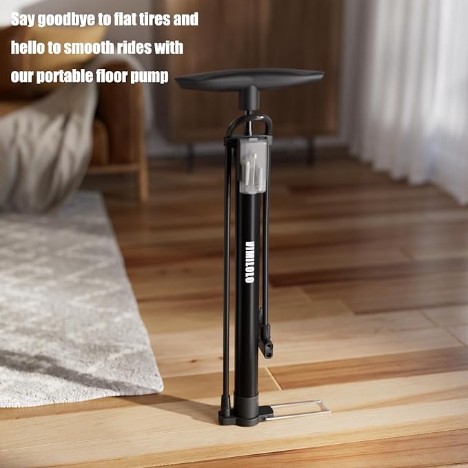 VIMILOLO Bicycle Pump, Bike Floor Pump with Gauge Inflator for Presta and Schrader Valve Portable Tire Pumps for Ball Bike Pumps