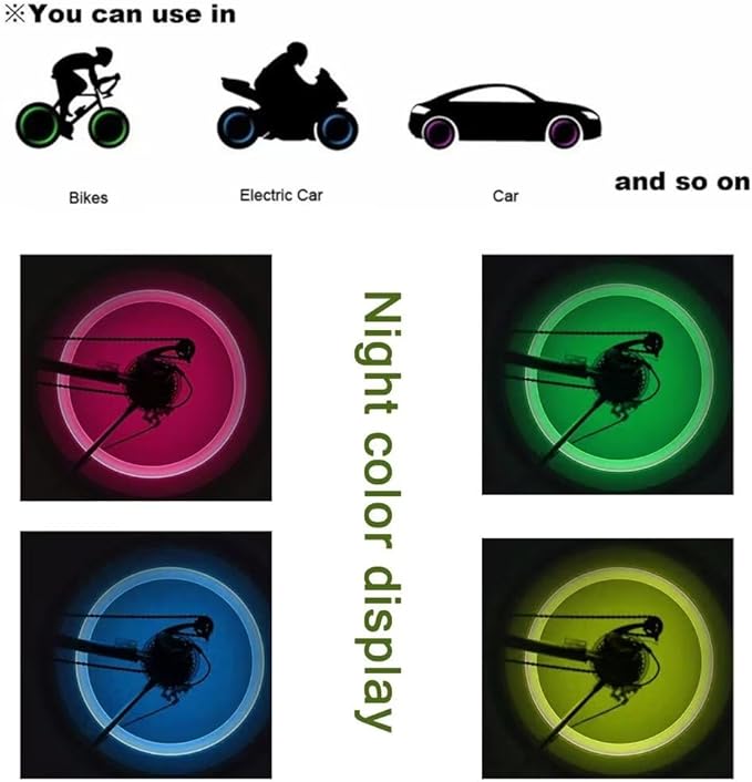 4X LED Bike Wheel Lights, Bike Spoke Lights Waterproof Bright Bicycle Light Strip Cycling, Ultimate Safety & Style (Green)