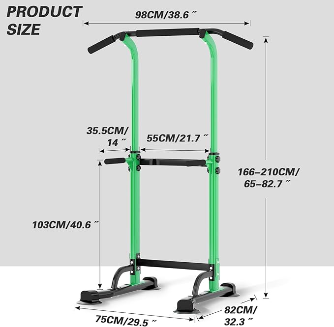 soges Power Tower Pull Up Bar Station, Free Standing Pull Up Rack Dip Station for Home Gym, Height Adjustable Home Strength Training Fitness Workout Equipment
