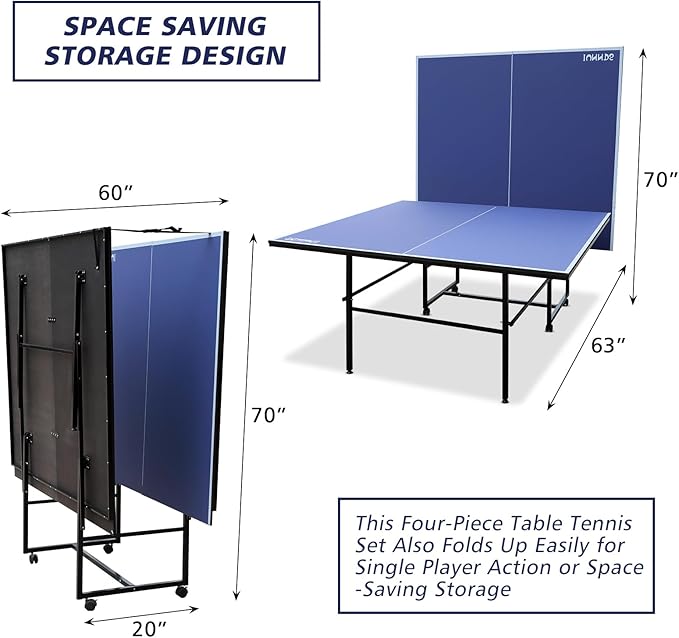 9”×5”MDF Indoor Table Tennis Table with Quick Clamp Ping Pong Net with Two Rackets and Three Balls，Foldable Single-Player Game