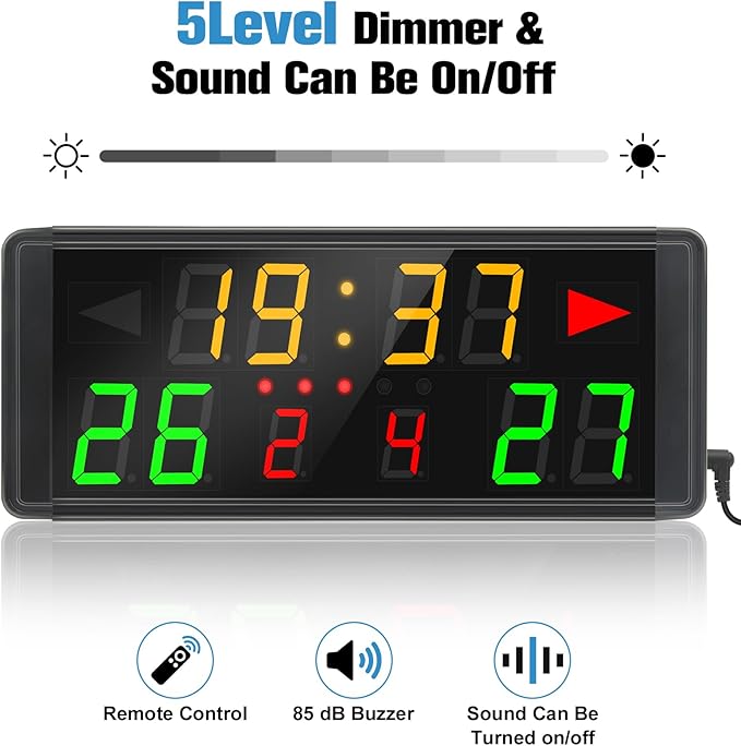 Samshow LED Electronic Scoreboard Digital Score Keeper with Remote & Tripod, Basketball Scoreboard with Shot Clock & Timer & 12/24h Real Time for Football/Corn Hole/ping Pong/Table Tennis