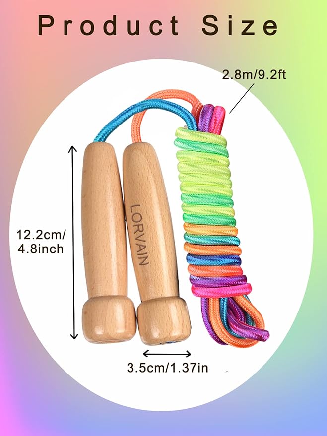 Lorvain Jump Rope for Kids, Adjustable Kids Jump Ropes for Girls Boys Toddler Fitness, Cotton Skipping Rope with Wooden Handle for Outdoor Fun Activities Exercise