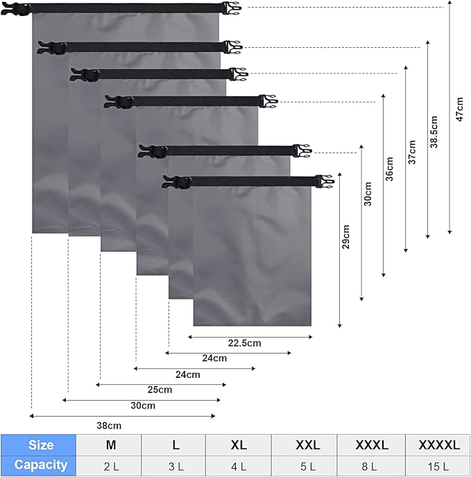 Shappy Waterproof Dry Bag Set 6 Sizes Lightweight Sacks and Long Adjustable Shoulder Strap Outdoor Water Proof Keep Gear Dry Bag Stuff Sacks for Backpacking, Boating, Hiking, Camping