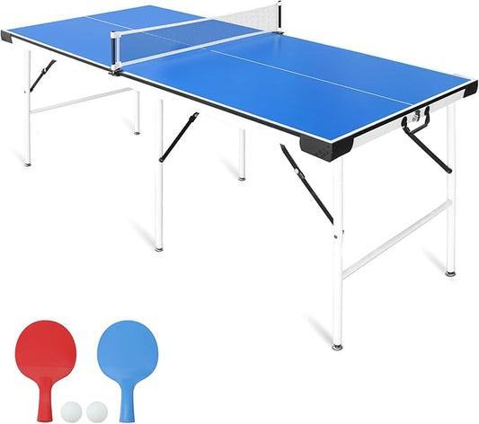 Seydrey 5.5x3ft Foldable & Portable Ping Pong Table, Folding Indoor Table Tennis w/ 2 Paddles, 2 Balls and Net