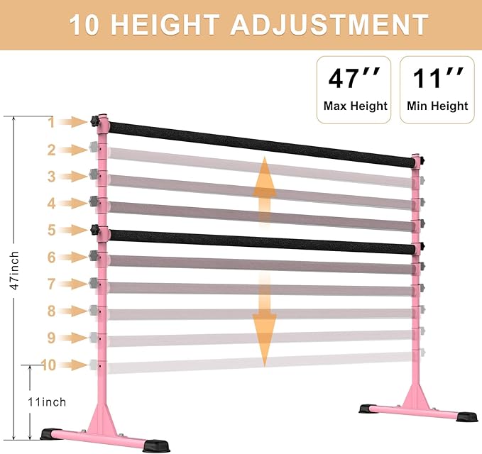 Height Adjustable Ballet Barre, Heavy Duty Freestanding Dance Bar, Anti-Slip Sturdy for Kids & Adults, Ideal for Home, Ballet, Fitness, Yoga