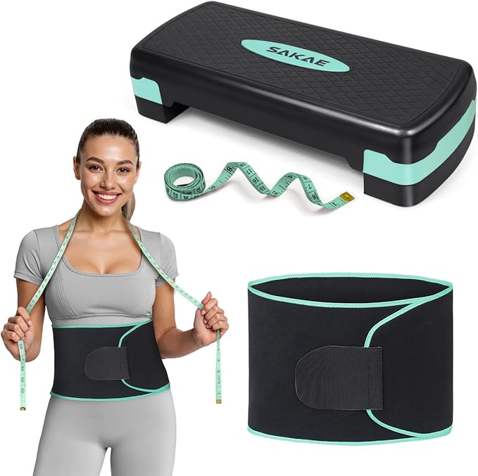 Adjustable Height Aerobic Stepper Set, Multiple Bundle Options with Dumbbells, Kettlebell, Waist Trimmer, Ankle Weights or Weighted Vest, Workout Exercise Step Platform w/Level Risers, 4 Colors