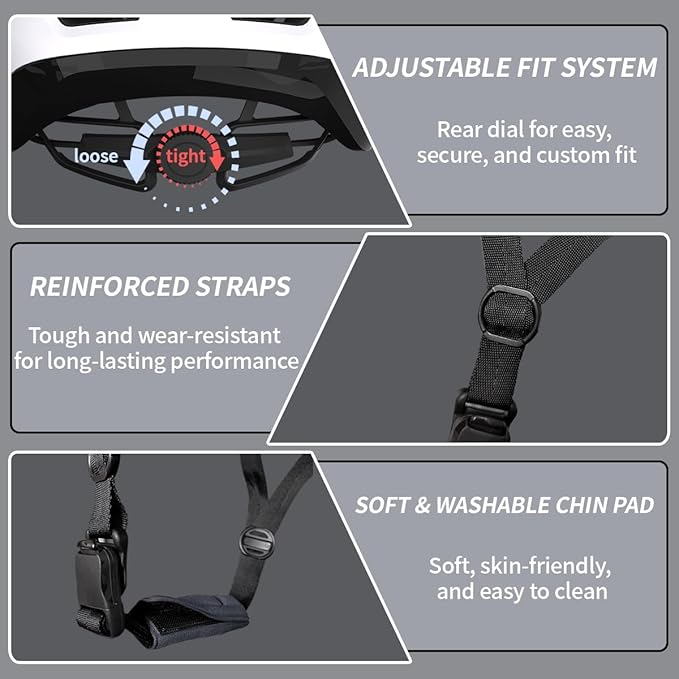 Bike Helmet for Adult Men & Women, Lightweight Bicycle Helmet, Adjustable Strap with Magnetic Buckle, Cycling Helmet for Mountain & Road Bike