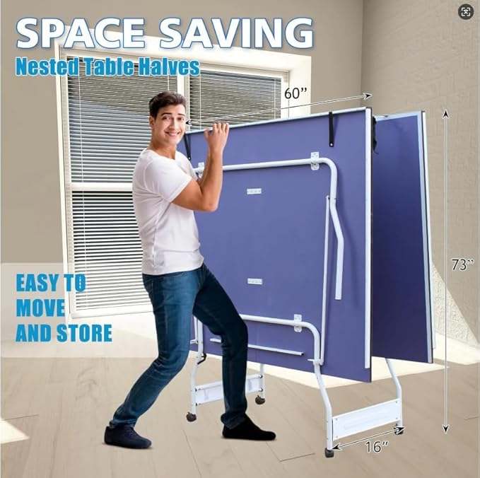 9FT Table Tennis Table, Foldable Ping Pong Table Set for Indoor Games, Portable Table Tennis Table with Net, 2 Table Tennis Paddles and 3 Balls