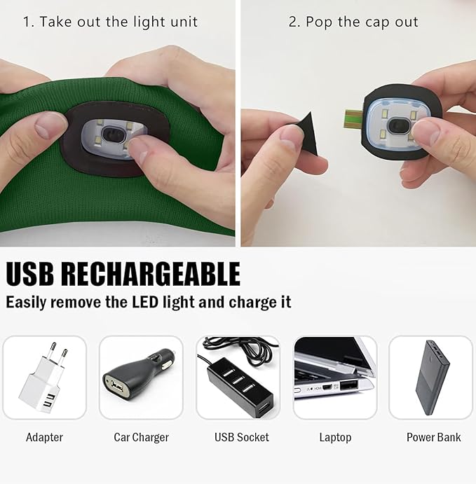 ATNKE 4 LED Lighted Sport Sweatband,USB Rechargeable Running Head Band Lamp High Stretch Wicking Gifts for Men and Women