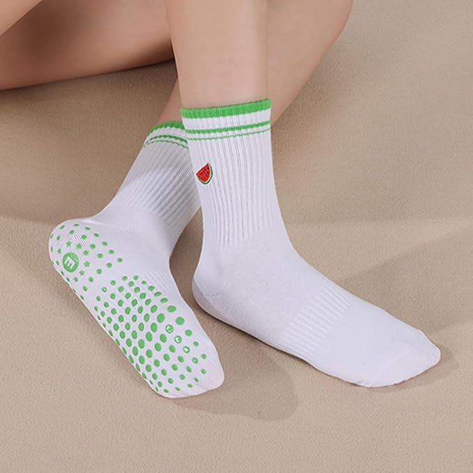 EUDOLAH Cute Yoga Socks for Women Pilates Barre Breathable Non-Slip Crew Grip Sock With Stripes Anti-friction Athletic Socks