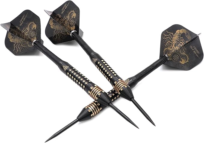 CUESOUL Steel Tip Darts Set 20/22/24 Grams with Deluxe PU Darts case-Black Scorpion Series