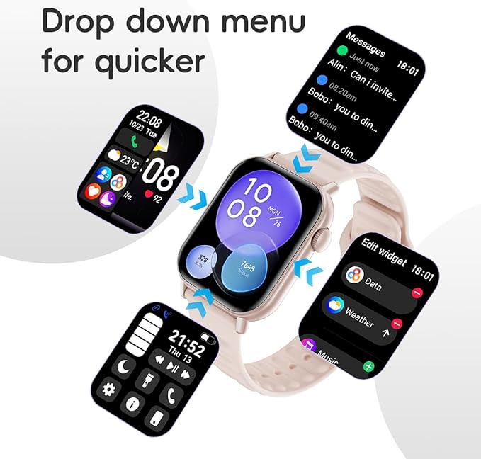Smart Watch Sports Pedometer Fitness Tracker, Bluetooth Call Heart Rate Blood Oxygen Sleep Monitor, 100 Sports Modes Waterproof for iOS Android Men's Women's Smart Watch (Pink)