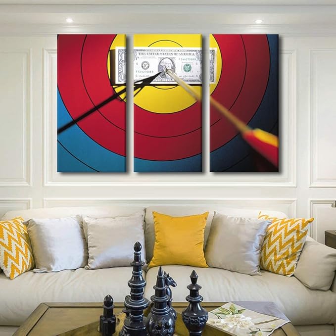 TUMOVO Canvas Wall Art Archery Posters and Prints 3 Panels Arrows Hit the Bull's Eye Pictures Wall Decor Sports Theme Paintings for Bedroom Living Room Stretched and Framed Ready to Hang(28" Wx42 H)