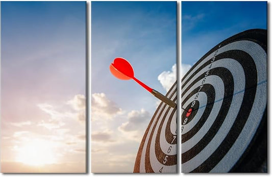3 Piece Wall Art Dartboard Wall Pictures for Living Room Success Hitting Target Aim Painting on Canvas Office Wall Decor Positive Men Bedroom Wall Art Modern Artwork Framed Ready to Hang, 40"Wx60"H