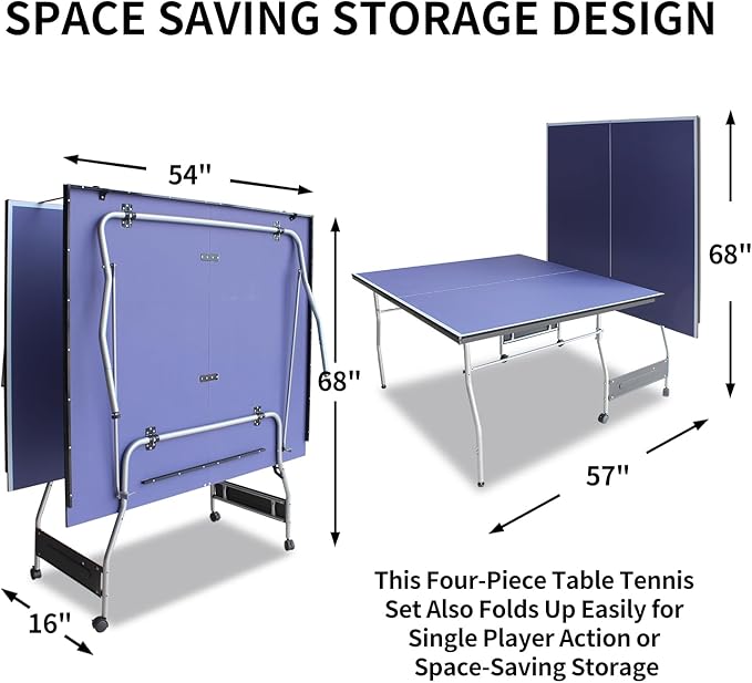8ft Foldable Ping Pong Table for Home & Outdoor Play - Includes 2 Paddles, Net & 3 Balls