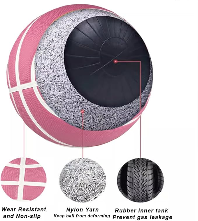 Size 5(27.5") Youth Premium Rubber Basketball for Kids Indoor Outdoor Basketball with Needle, Pump and Carry Bag