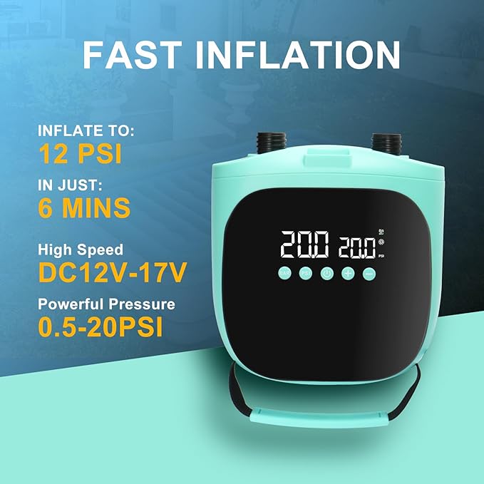 Electric Paddle Board Pump – 20PSI High-Pressure Electric SUP Pump Air Pump with Auto Shutoff, Dual-Stage Inflation for Paddle Boards, Kayaks, Tents, Boats & Inflatables Green