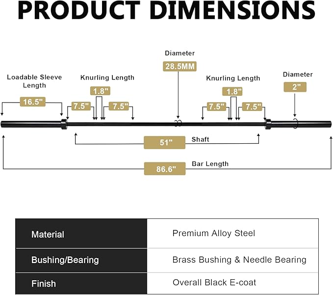 LIONSCOOL 7FT Olympic Barbell for Weightlifting, Power Lifting, 2 Inch Strength Training Bar for Squats, Deadlifts, Presses, Rows, Curls - 700lbs/1000lbs/1500lbs Capacity