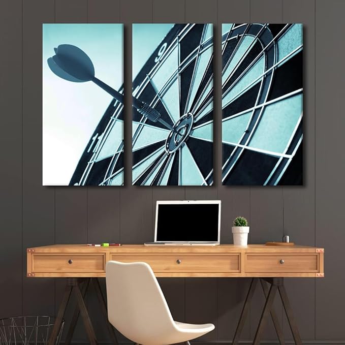 3 Panels Wall Art Dart Board Paintings Dart Hits the Bullseye Bar Decor Hit the Target Pictures Wall Decor Living Room Club Artwork Contemporary House Decorations Framed Ready to Hang(40"Wx60"H)