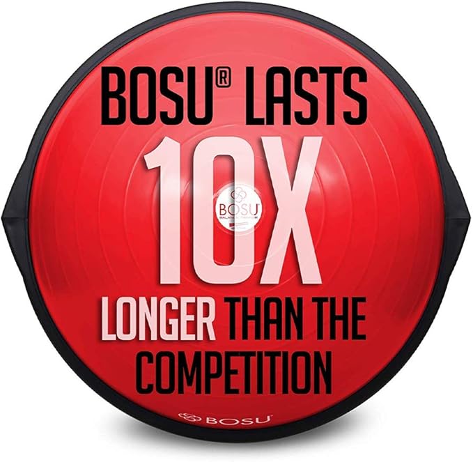 Bosu Balance Ball Exercise Trainer, Home Gym Equipment w/ Guided Workouts & Pump, 26", Blue - Inflatable Fitness Platform for Strength Training, Standing, Balancing, and Core Workout