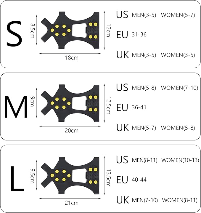 Ice Cleats for Shoes and Boots, Silicone Snow Grips, Stainless Steel Shoe Spikes, Traction Cleat Crampon for Walking on Snow, Ice Anti Slip Footwear