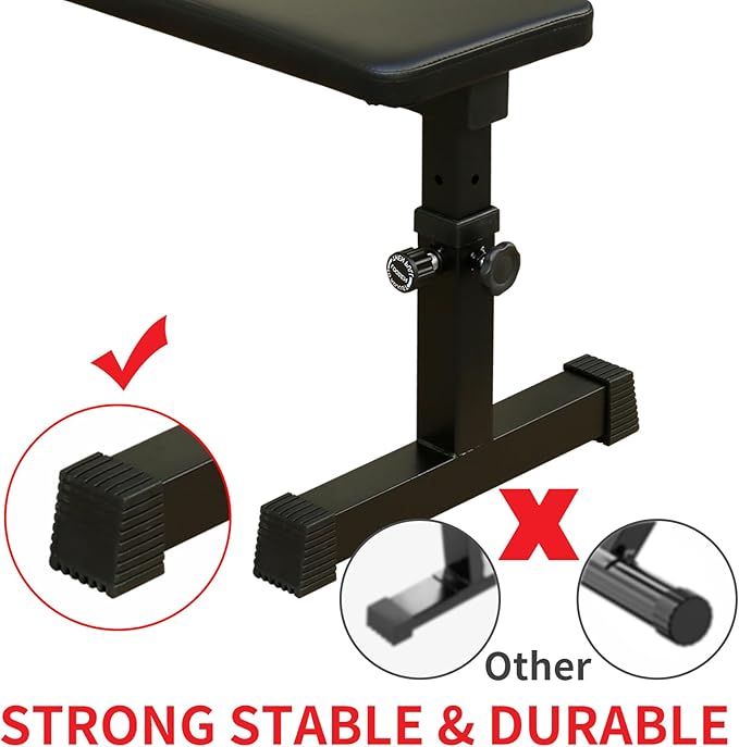 Flat Weight Bench for Weight Training, Easy Assembly Height Adjustable Workout Bench for Weight Training, Home Fitness Strength Training Bench (440lbs)