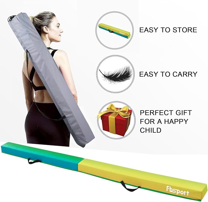 FBSPORT 8ft/6ft Balance Beam: Folding Floor Gymnastics Equipment for Kids Adults,Non Slip Rubber Base, Gymnastics Beam for Training, Practice, Physical Therapy and Professional Home Training