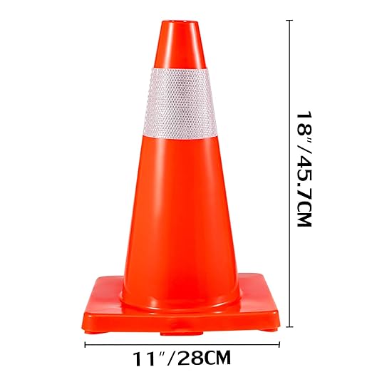 VEVOR 20Pack 18" Traffic Cones, Safety Road Parking Cones PVC Base, Orange Traffic Cone with Reflective Collars, Hazard Construction Cones for Home Traffic Parking