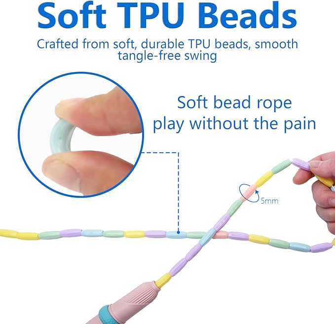 Beaded Jump Rope 1 Pack/2 Pack, ACEONE Segmented Skipping Rope for Kids Adults, Adjustable Tangle-Free Toddler Jumping Rope for Fitness Exercise Training