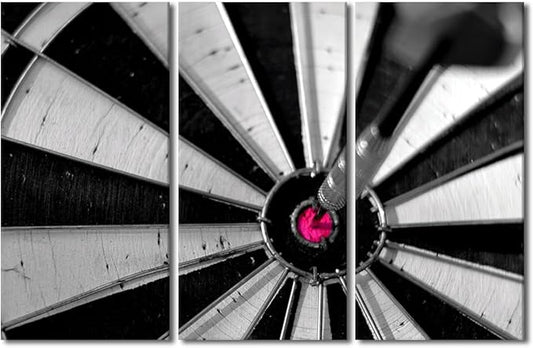 Canvas Wall Art 3 Panel Dart Board Poster Inspirational Wall Art Wall Decor for Living Room Bedroom Bathroom Office Artwork Dart Hits the Bullseye Modern House Decor Framed Ready to Hang(28"Wx42"H)