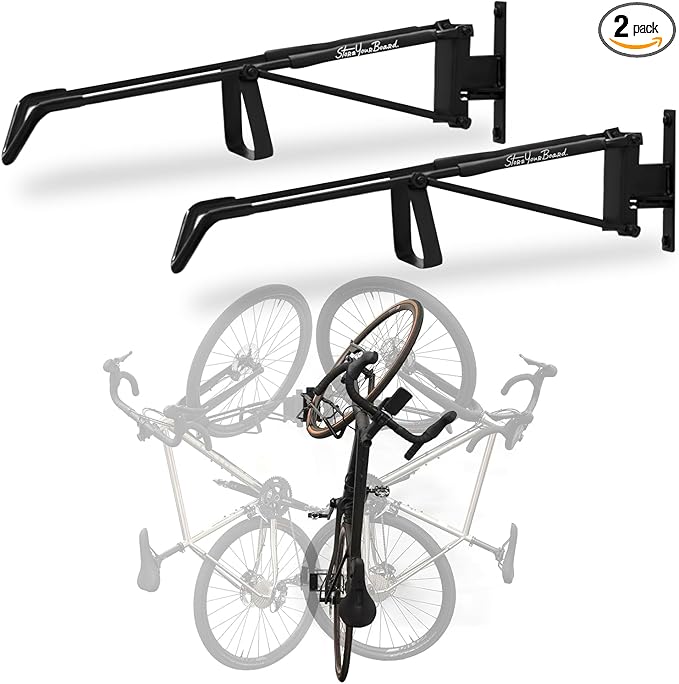 StoreYourBoard SwivelStow Road & Gravel Bike Storage 2 Pack – Heavy Duty Bike Hanger, No-Lift Bike Wall Mount for Garage Bike Storage, Holds 70 lbs, Patent-Pending