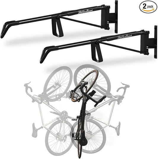 StoreYourBoard SwivelStow Road & Gravel Bike Storage 2 Pack – Heavy Duty Bike Hanger, No-Lift Bike Wall Mount for Garage Bike Storage, Holds 70 lbs, Patent-Pending