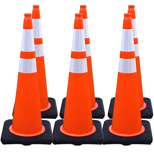 BESEA 6 Pack 36” Traffic Cones Orange Safety Road Cones with Reflective Collars, Heavy Duty Parking & Construction Cone for Traffic Control