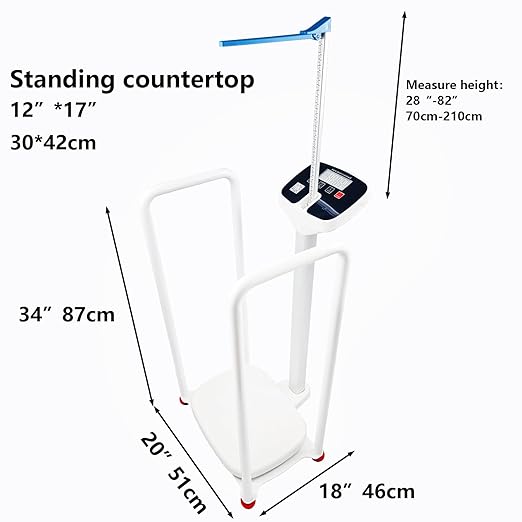 Armrest Electronic Medical Height and Weight Scale,20" L x 12" W x34 H, Up to 420lb Weight Capacity, 75” Height Measurement, LCD Display, USB Charging, Temperature Display (Pearl White)
