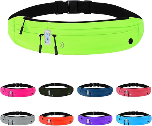 WATERFLY Running Belt Fanny Pack: Runner Marathon Jogging Waist Pack Sport Workout Exercise Fitness Phone Holder Belt for Men Women Jogger Slim Waistband