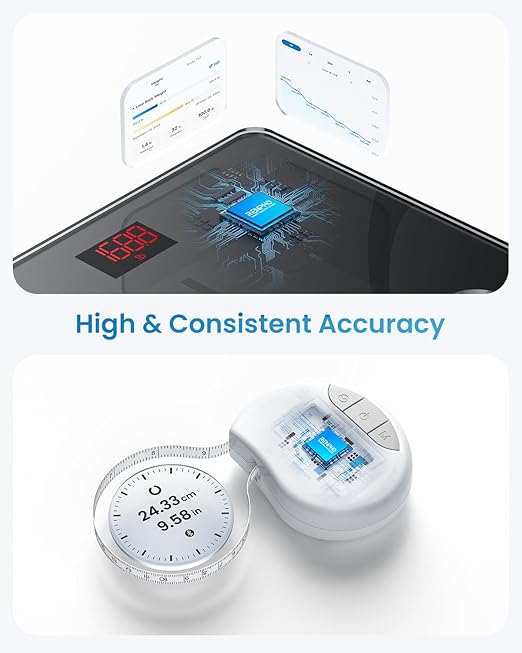 RENPHO Smart Scale and Tape Measure, Digital Bluetooth Scale with Tape Measure for Body Measuring, Weight Loss, Muscle Gain, Gift, 400lbs, Inches/cm