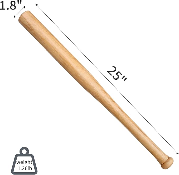 Baseball Wood Bat, 25 Inch Durable and Sturdy Lightweight, Glossy Finish with Cupped for Baseball Training Games or Casual Play