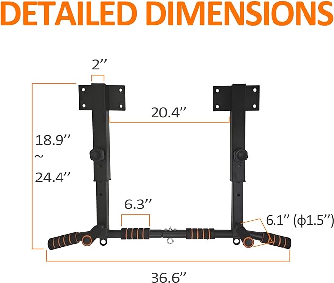 BESTHLS Wall Mounted Pull Up Bar and Dip Station, Heavy Duty Wall Mount Pull-up Chin Up Bar Multifunctional Home Gym Workout Indoor Exercise Equipment Support to 440 Lbs